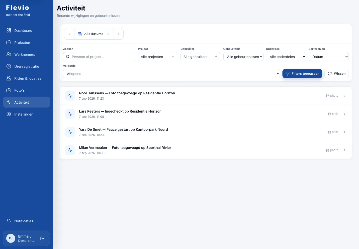 Portaal — Gebeurtenissen zoeken in Activiteit