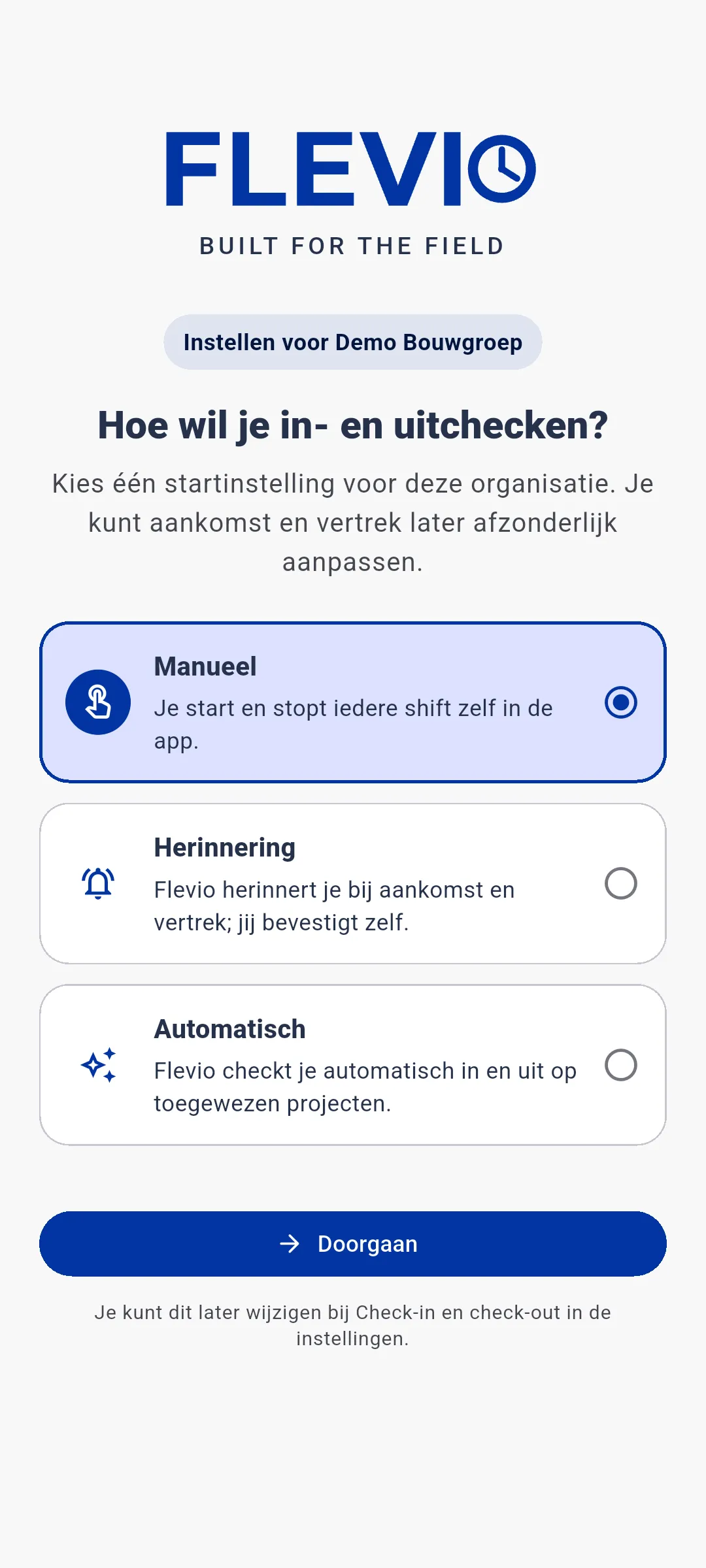 App — Een incheckmodus kiezen voor je organisatie