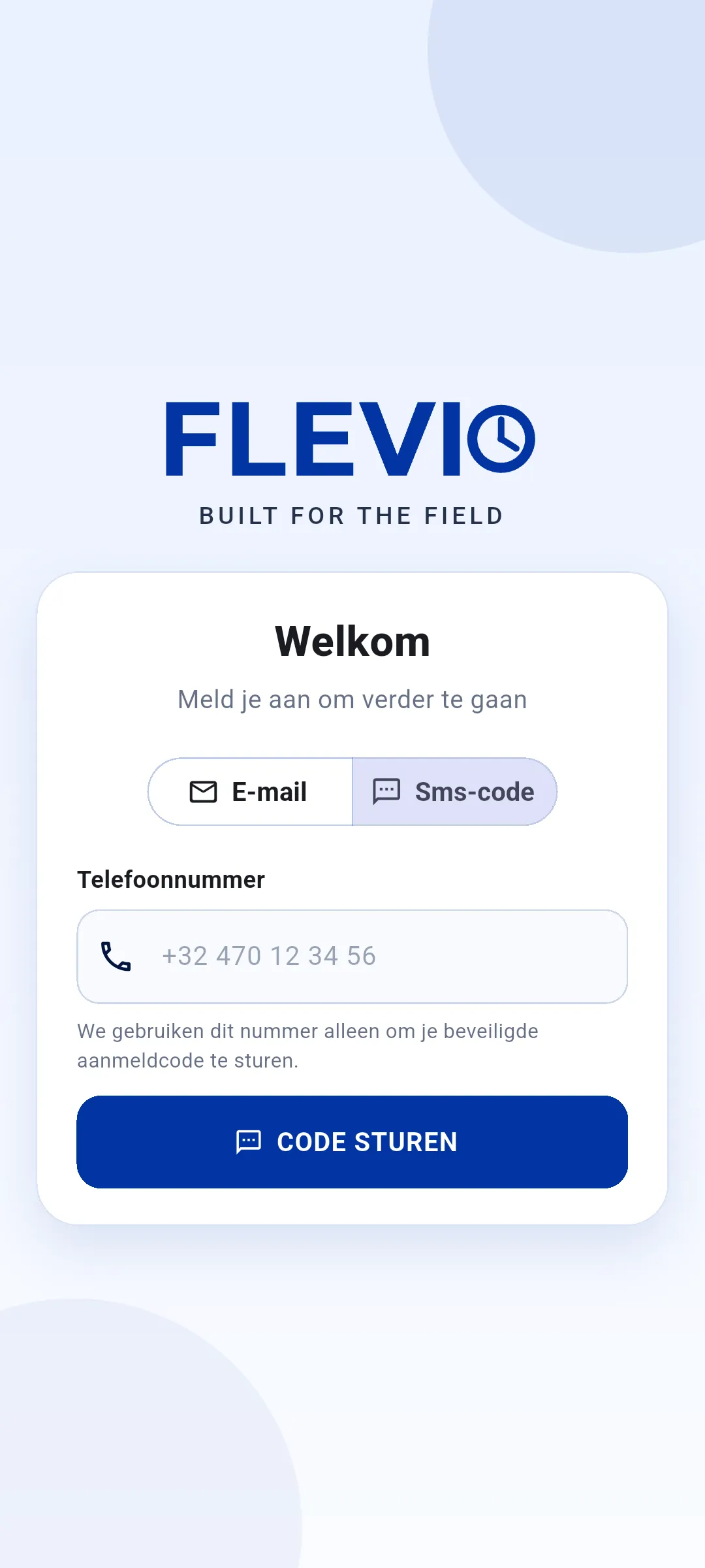 App — Aanmelden met een sms-code