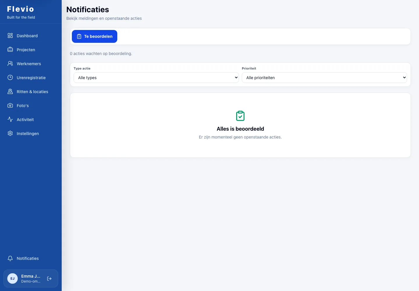 Portaal — Notificaties en filters voor actiepunten