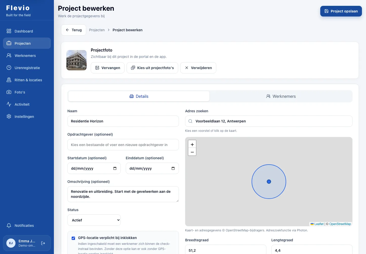 Portaal — Projectgegevens bewerken
