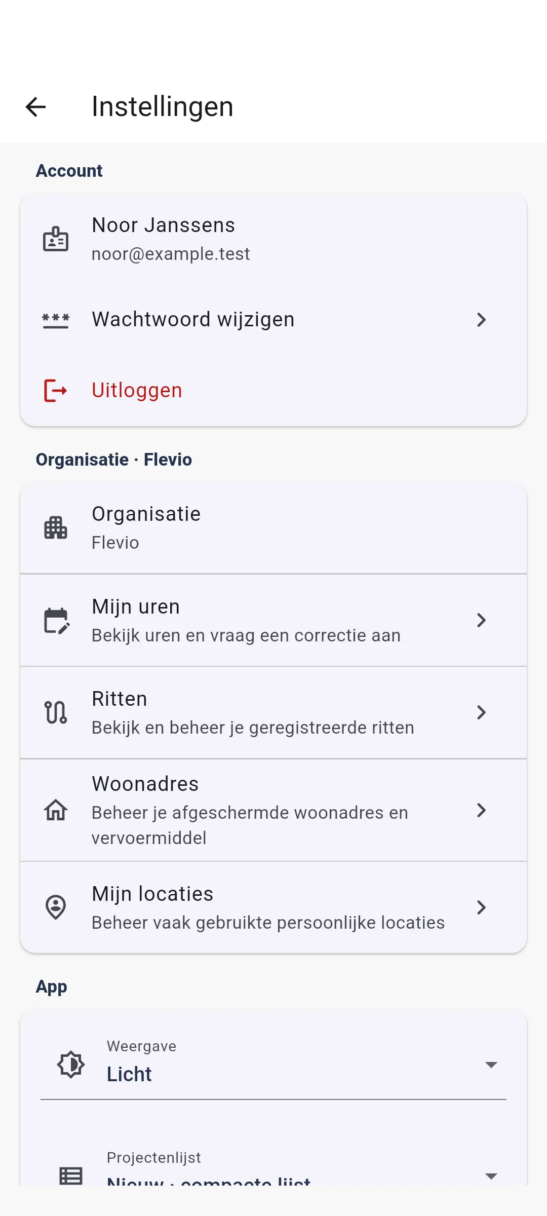 App — Account en organisatie-instellingen