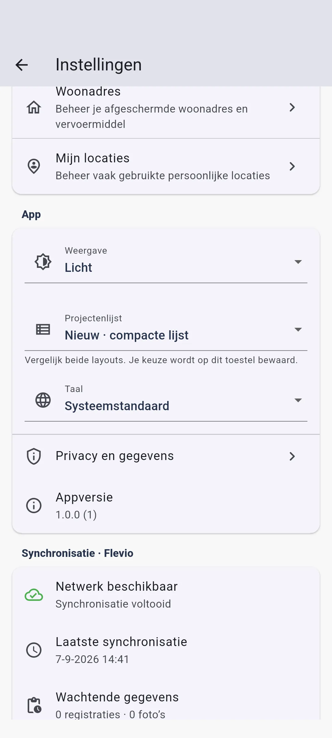 App — Appvoorkeuren en synchronisatie
